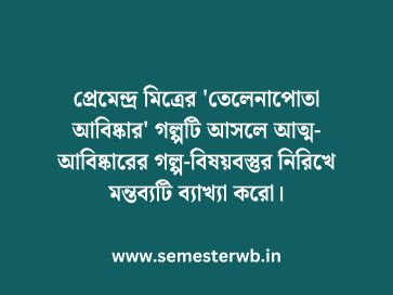 প্রেমেন্দ্র মিত্রের 'তেলেনাপোতা আবিষ্কার' গল্পটি আসলে আত্ম-আবিষ্কারের গল্প-বিষয়বস্তুর নিরিখে মন্তব্যটি ব্যাখ্যা করো